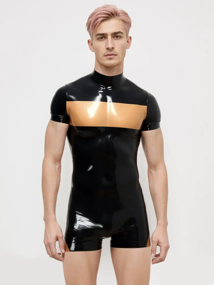 Men??s Two-Tone Latex Bodysuit with Slim Fit