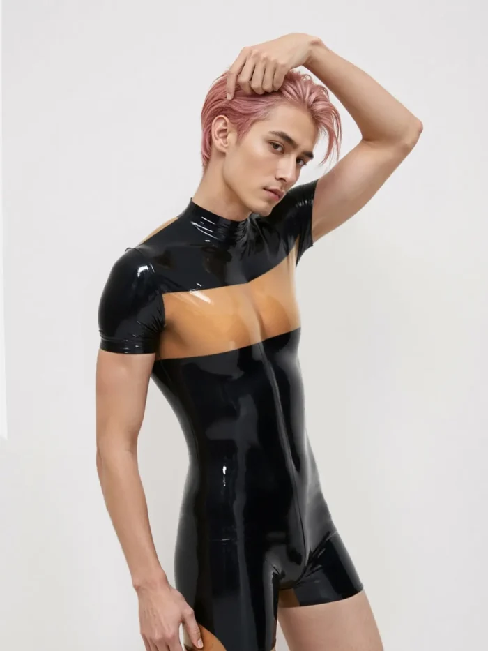 Men??s Two-Tone Latex Bodysuit with Slim Fit