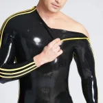 Double Double Striper Shoulder Zipper Latex Catsuit