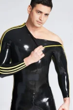 Latex Triple Striper Catsuit with Shoulder Zip