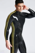 Latex Triple Striper Catsuit with Shoulder Zip