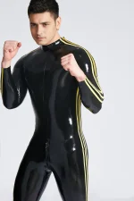 Latex Triple Striper Catsuit with Shoulder Zip