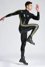 Latex Triple Striper Catsuit with Shoulder Zip