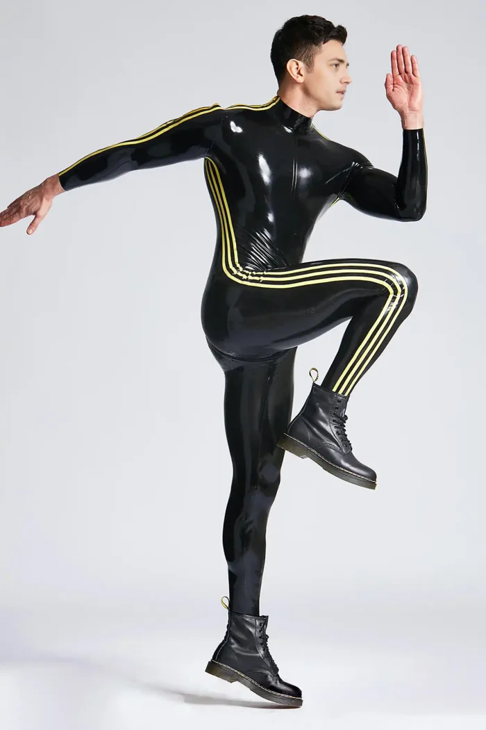 Latex Triple Striper Catsuit with Shoulder Zip