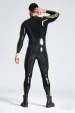 Latex Triple Striper Catsuit with Shoulder Zip