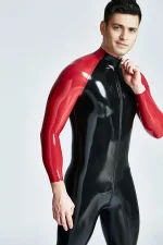 Latex Raglan Sleeved Catsuit with Through Zip