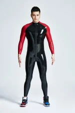 Latex Raglan Sleeved Catsuit with Through Zip