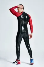 Latex Raglan Sleeved Catsuit with Through Zip