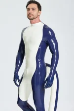Latex Inflated Tail Catsuit Include Feet & Gloves For Men