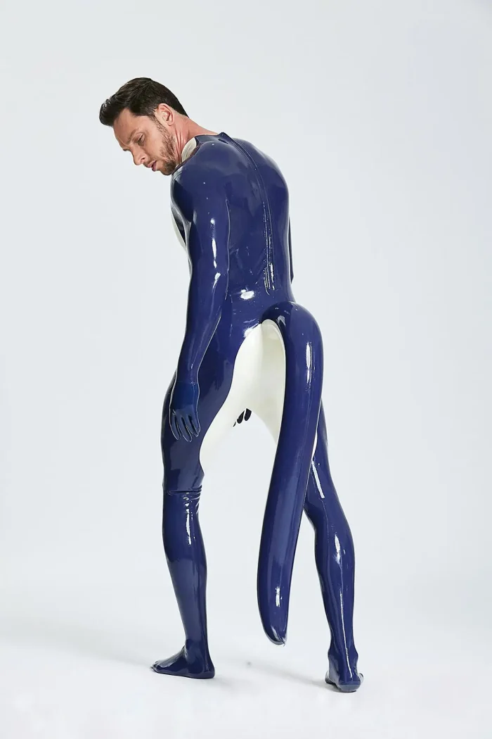 Latex Inflated Tail Catsuit Include Feet & Gloves For Men