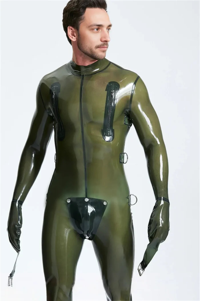 Latex Multi-Use Bondage Codpiece Catsuit with Buckles For Men