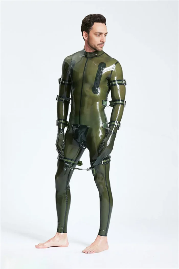 Latex Multi-Use Bondage Codpiece Catsuit with Buckles For Men