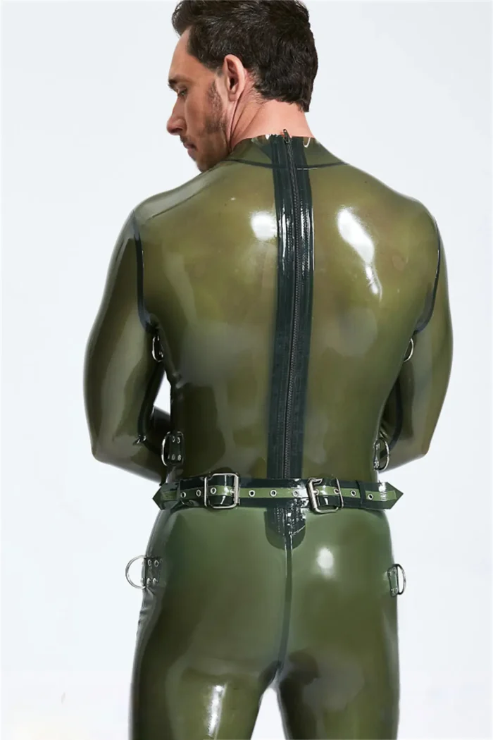 Latex Multi-Use Bondage Codpiece Catsuit with Buckles For Men