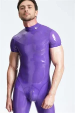 Latex Catsuit in Purple with Short Sleeves