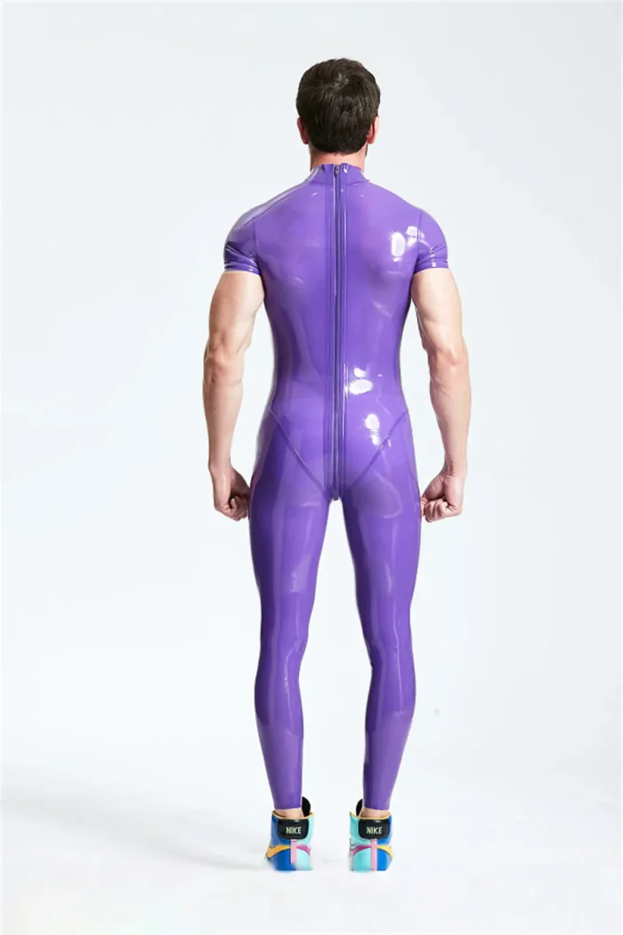 Latex Catsuit in Purple with Short Sleeves