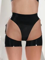 Black Latex Cross Strap BDSM Set with Cut-Out Waist