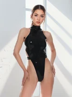 Black High Cut Latex Bodysuit