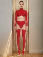 Red Latex Long Sleeve Top