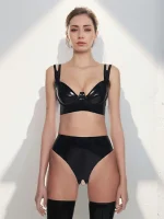 Latex Bra and Panty Set with Crotch Open