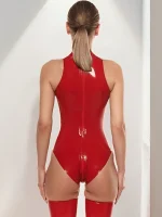 Sexy Sleeveless Latex Bodysuit with Zipper