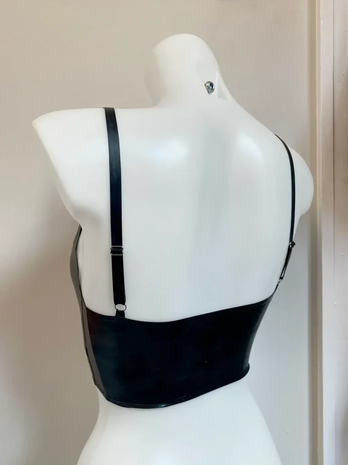 Black Latex Sweetheart V-Neck Bralette Crop Top