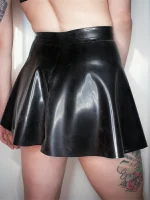 Black Latex Mini Skater Skirt with Flared Hem