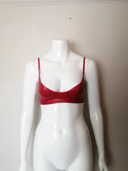 Red Latex Bra with Spaghetti Straps