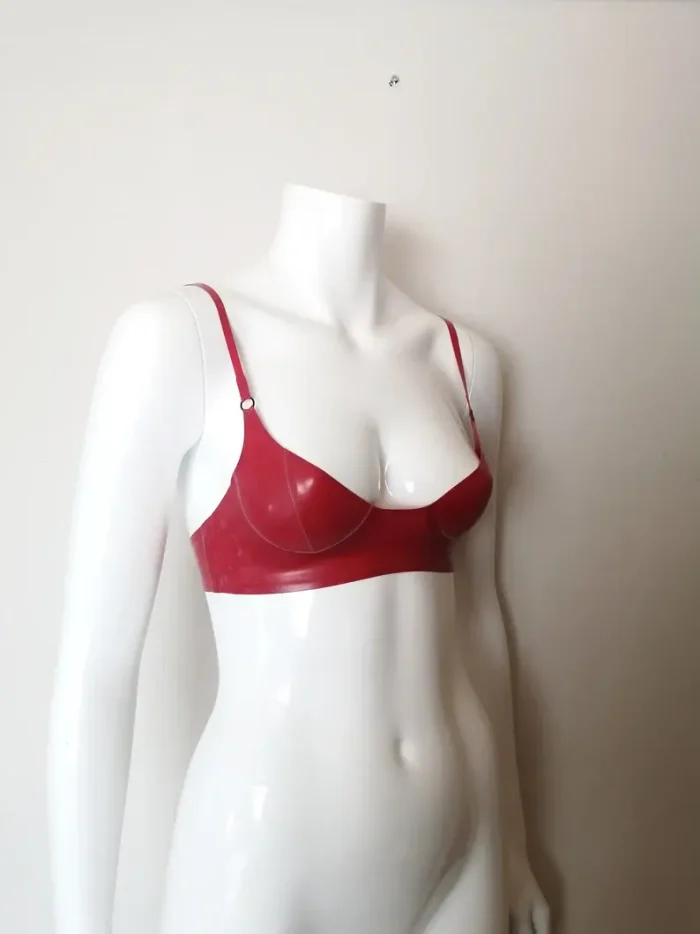 Red Latex Bra with Spaghetti Straps