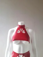 Red Latex Set with Heart Cutouts include Top and Bottom