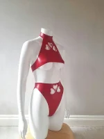 Red Latex Set with Heart Cutouts include Top and Bottom