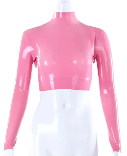 Latex Crop Top with Long Sleeves