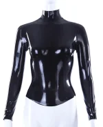 Black Glossy Latex Long Sleeve Fitted Top