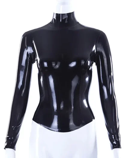 Black Glossy Latex Long Sleeve Fitted Top