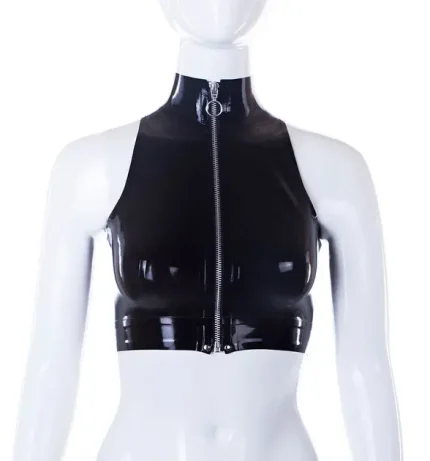 Front Zip Latex Crop Tank