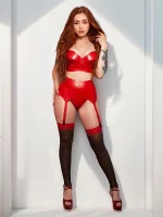 Sexy Red Latex Bra with Garter Belt Set