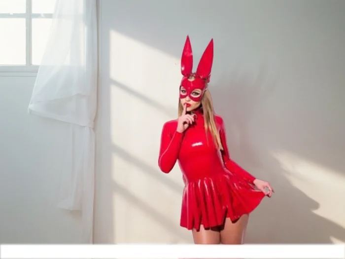 Red Latex High Neck Long Sleeve Mini Dress