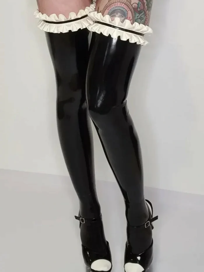 Cute Black Latex Maid Style Stockings