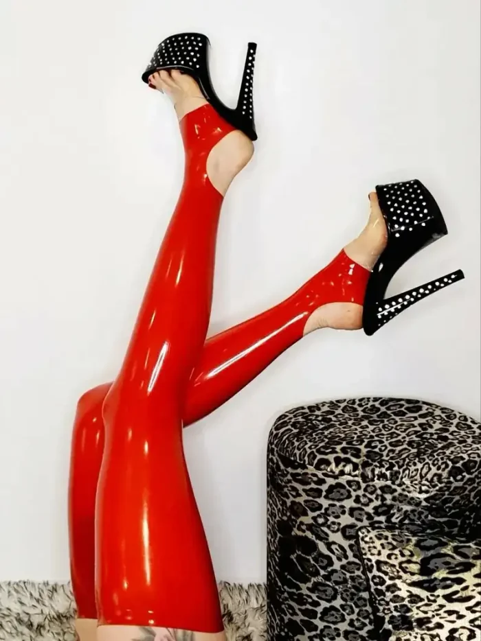 Classix Red Footless Latex Stockings