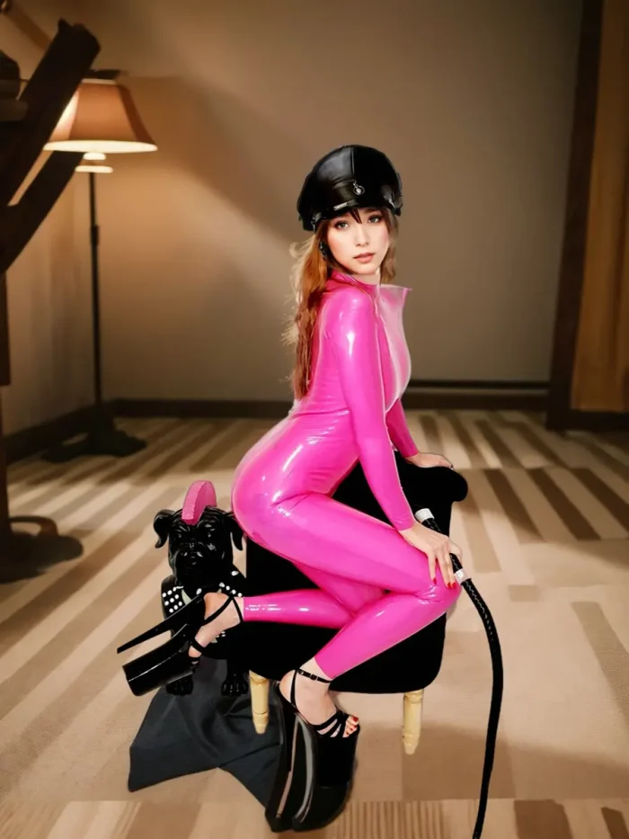 Latex Pink Elegant Female Catsuit
