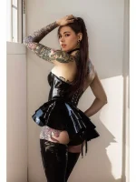 Belted Layered Latex Skirt Outfit