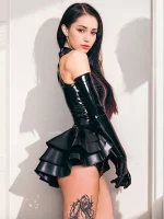 Belted Layered Latex Skirt Outfit