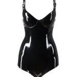 V-neck Sleeveless Latex Bodysuit For Women