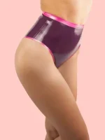 Purple Latex High Waist Panties with Pink Trim
