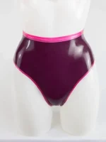 Purple Latex High Waist Panties with Pink Trim