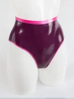 Purple Latex High Waist Panties with Pink Trim