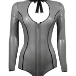 Black Latex Bodysuit with Zip Front Cutout