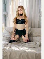 Latex Bra with Garter Skirt Set