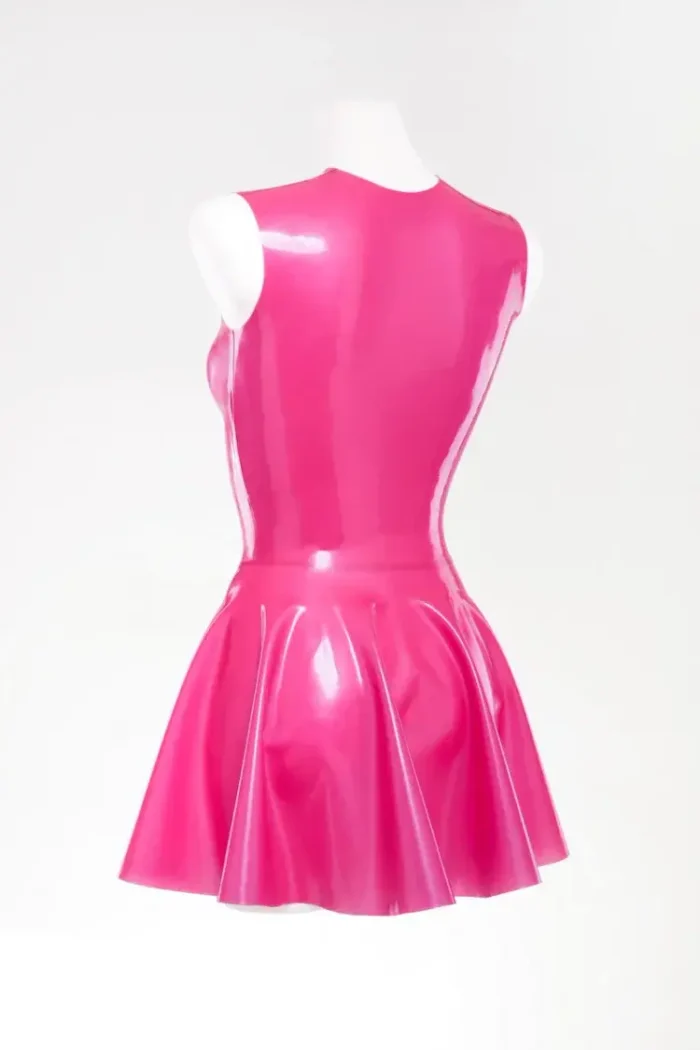 Sleeveless Latex Dress with Flared Hem