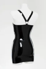 Glossy Strappy Latex Dress with Metal Rings