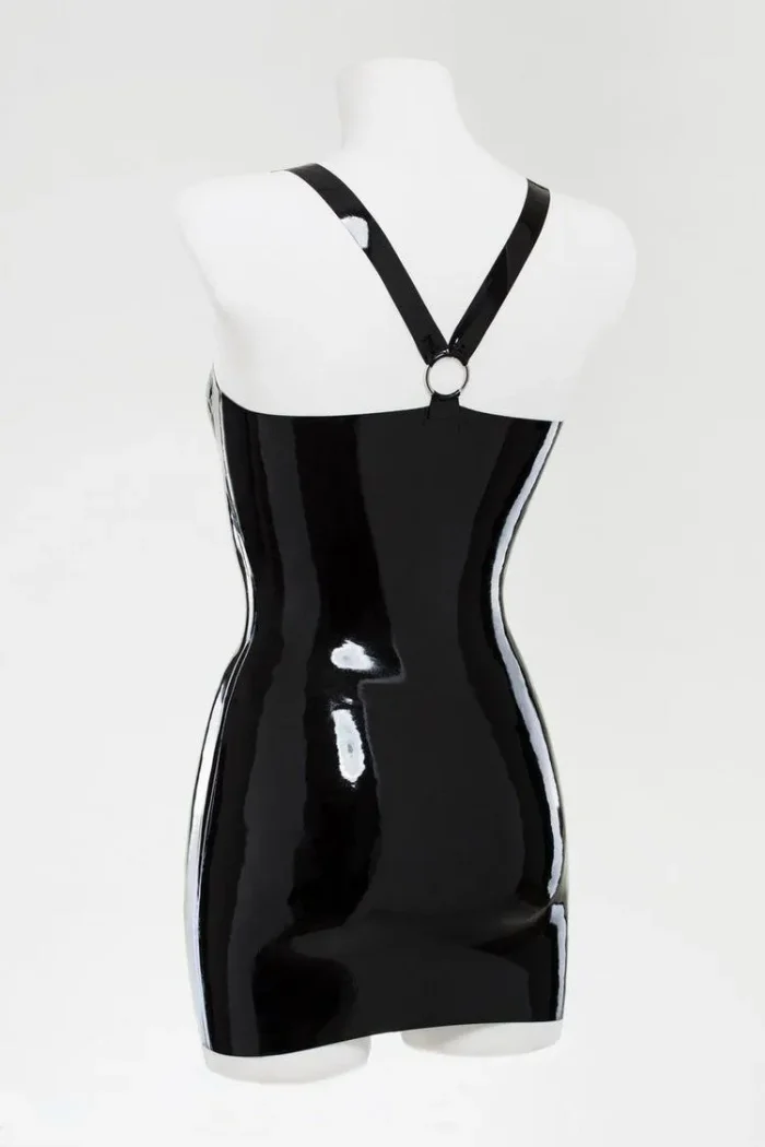 Glossy Strappy Latex Dress with Metal Rings
